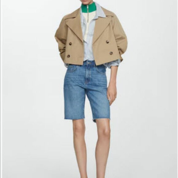 NWT Womens MNG Mango Tan Double Breasted Cropped Trench Jacket S - Picture 3 of 13